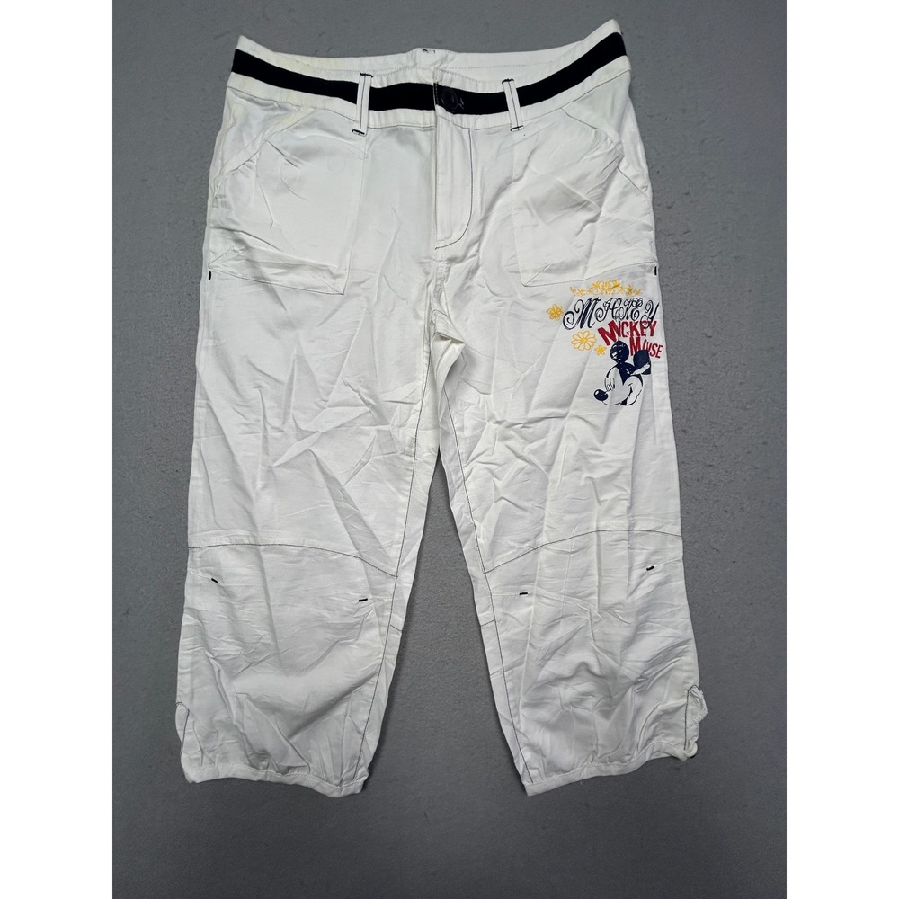 Disney Mickey Mouse Cropped Pants Cotton Blend White 31x18.5 Womens